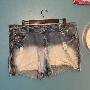 Denim Shorts with Tribal Accents